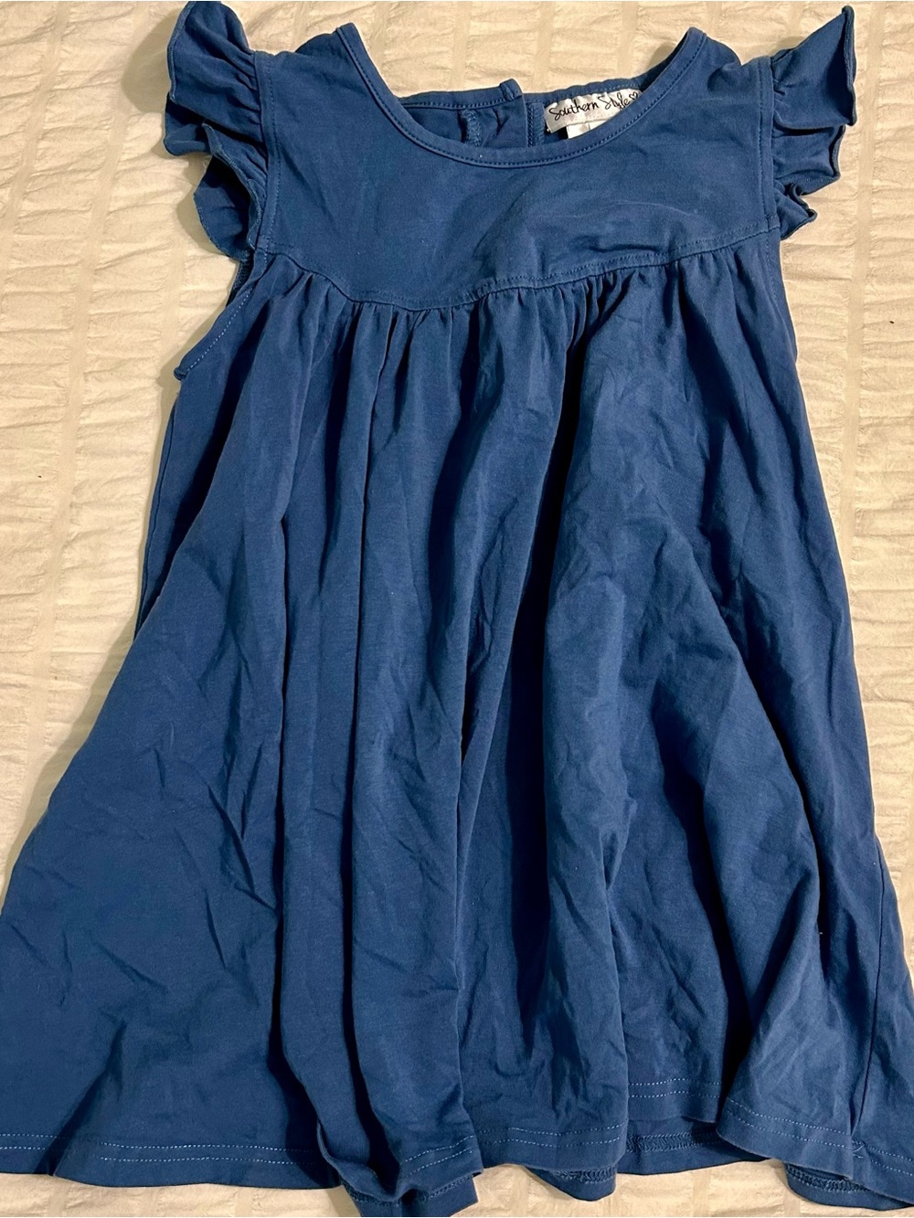 Girls Blue Casual Flutter-Sleeve Dress